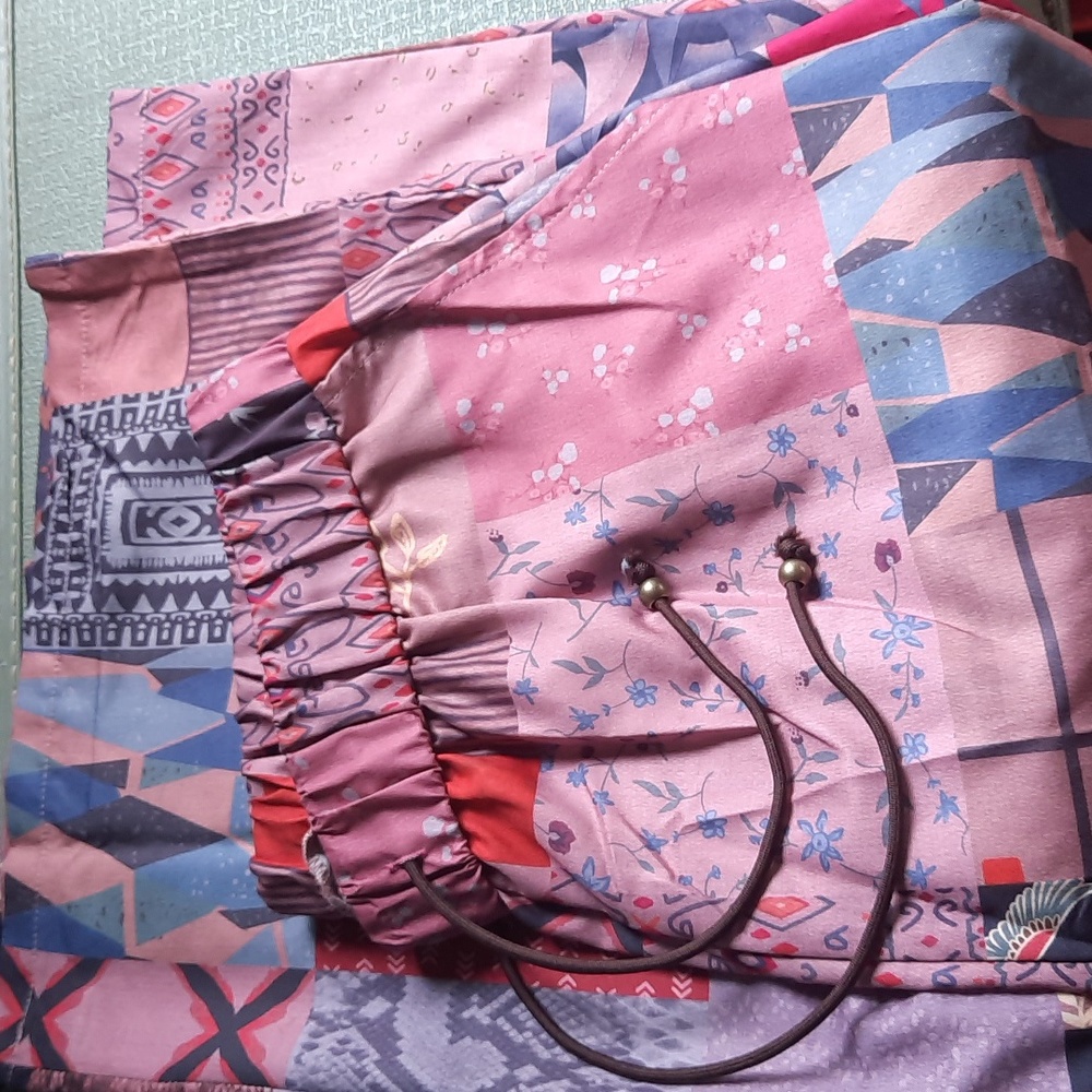 New Boho Patchwork Print Wide Leg Lounge Pants with Pockets and Drawstring